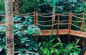 Bridge in the tropical garden of hotel Jakarta Amsterdam